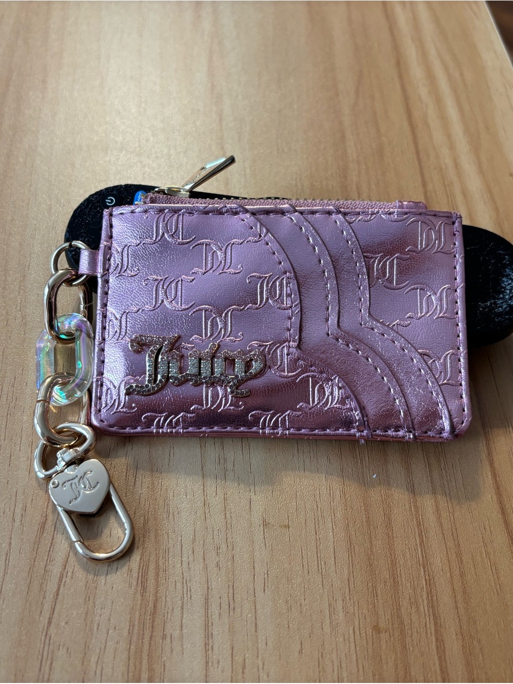Juicy Couture Metallic Rose Pink Cardholder Keychain